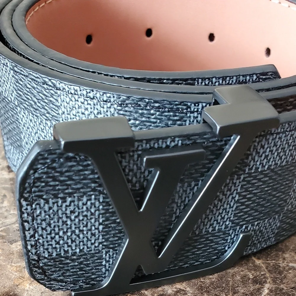 Louis Vuitton Damier Graphite Canvas Belt with Black LV Buckle and Pink Interior